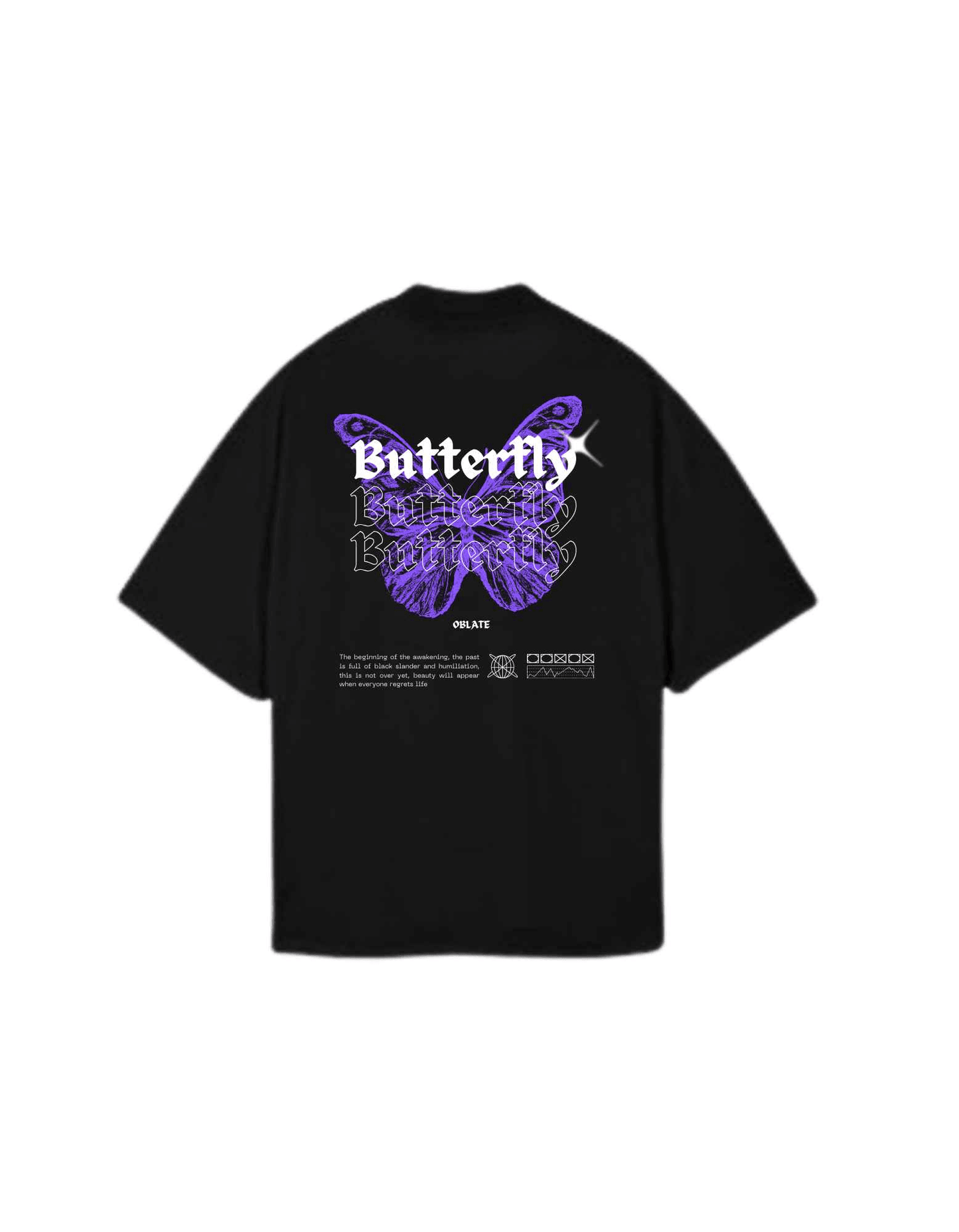 Oblatte Oversized Black Butterfly Graphic Tee - Oblatte
